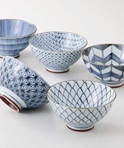 Saikai Pottery Traiditional Japanese Rice Bowls (5 bowls set) 19541 (One Pack)