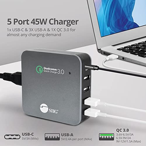 SIIG USB C Charger 5 Port 45W with Quick Charge 3.0 - Image 6
